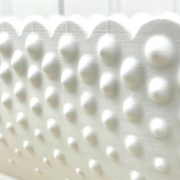 White Hobnail Bowl, Oblong Bowl, Decorative Bowl with Scalloped Edge - Picture 8 of 10